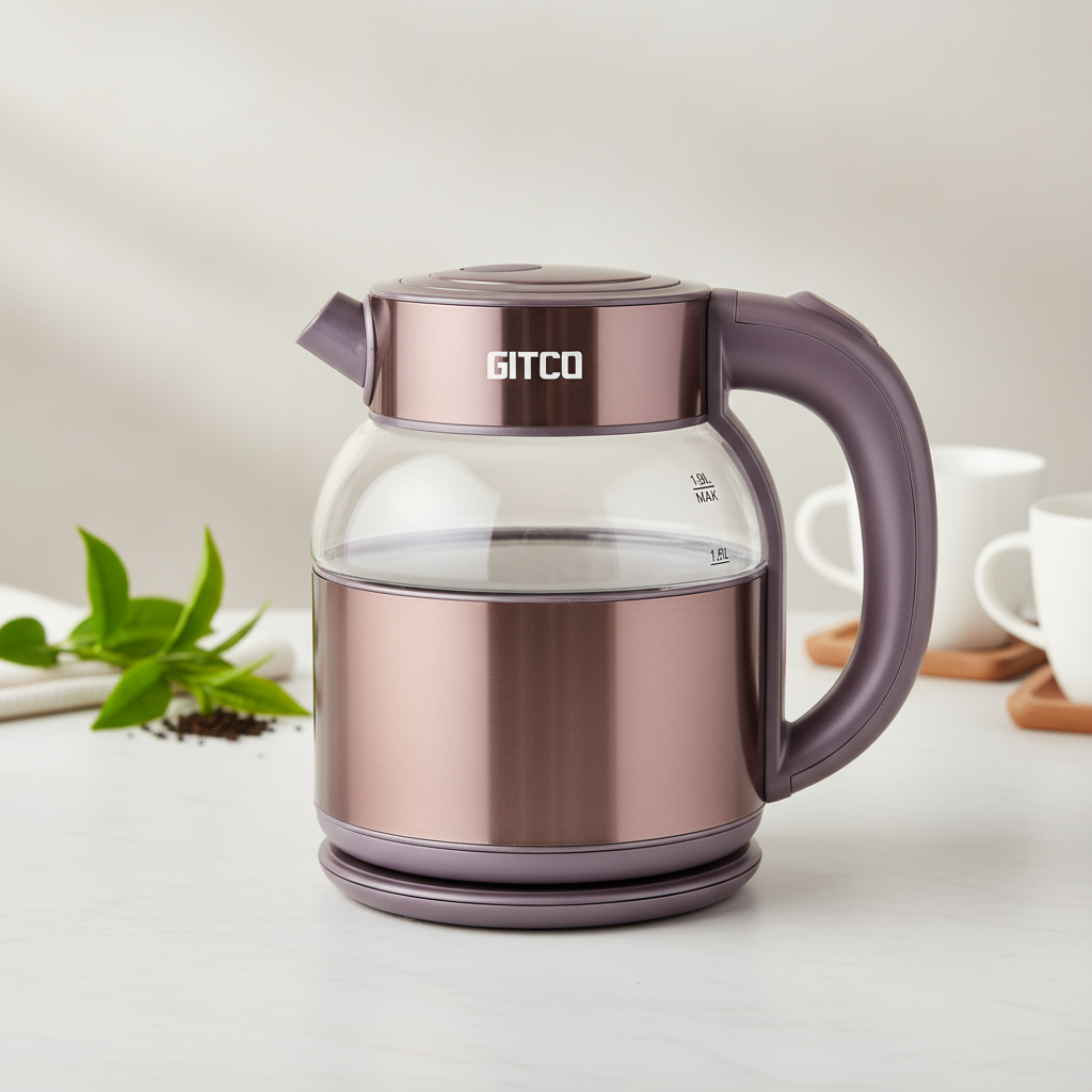 GITCO Electric Double Wall Glass Kettle 1.8L Capacity with Auto Shut-Off, Fast Boiling & Dry Protection