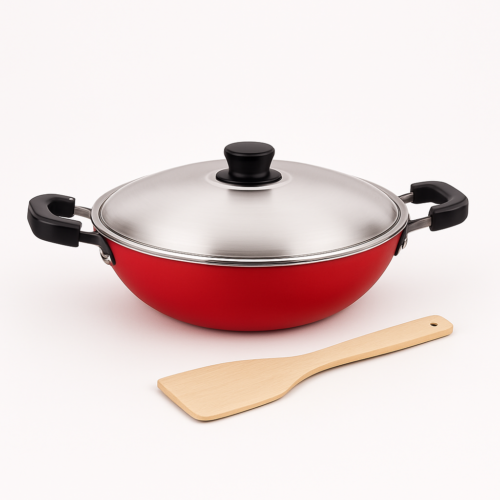 BRITISH CHEF 20cm Nonstick Stainless Steel Appam Pan With Lid | Insulated Handle and premium Grip | Dual use Induction Gas Stove Compatible - BC146