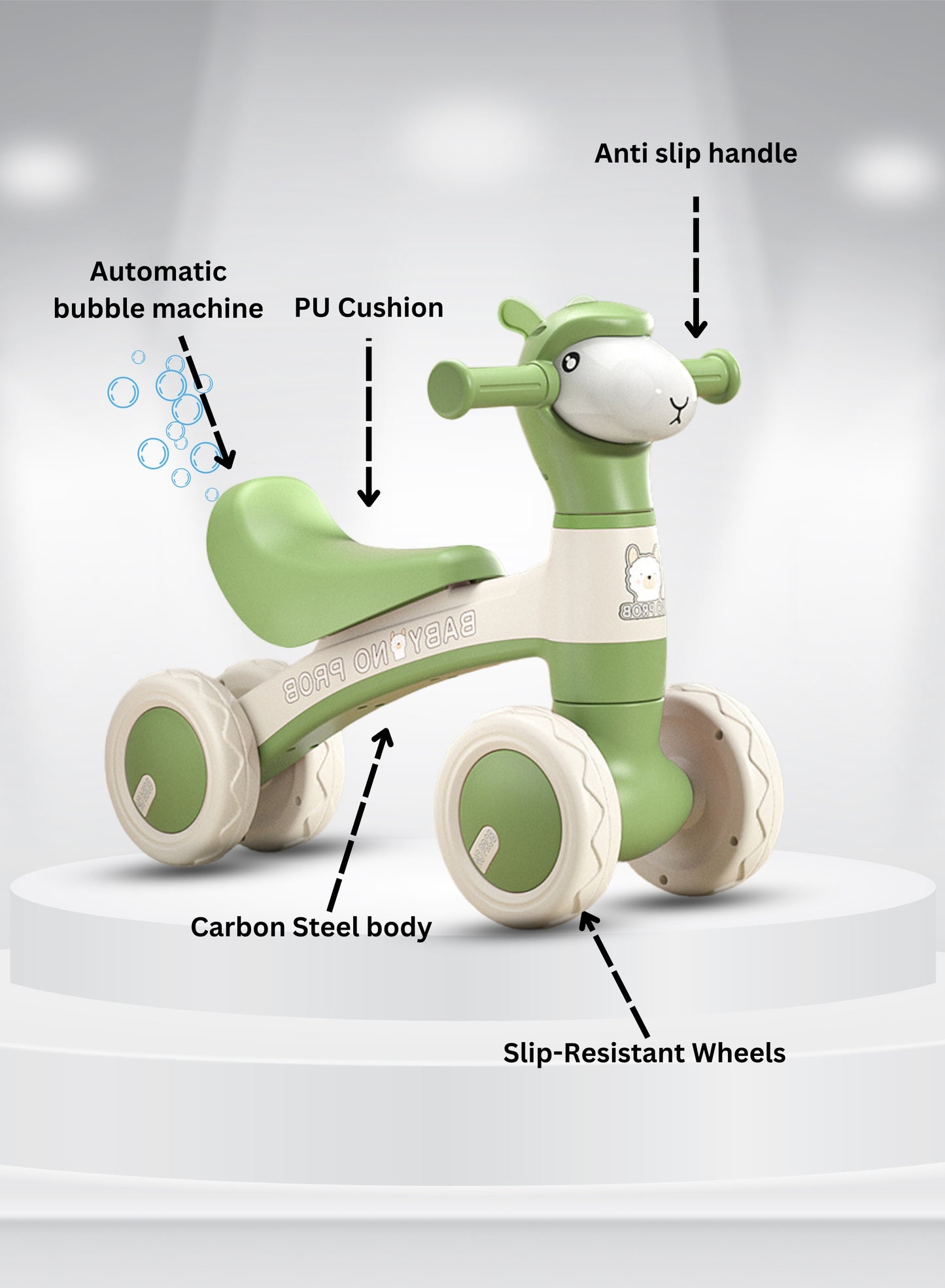 MG Kids Balance Bike Scooters | Toddler Balance Bike & Baby Walker | No Pedals | Music & Lights | Anti-Slip Wheels | For 1-3 Year kids - MGT903 GREEN