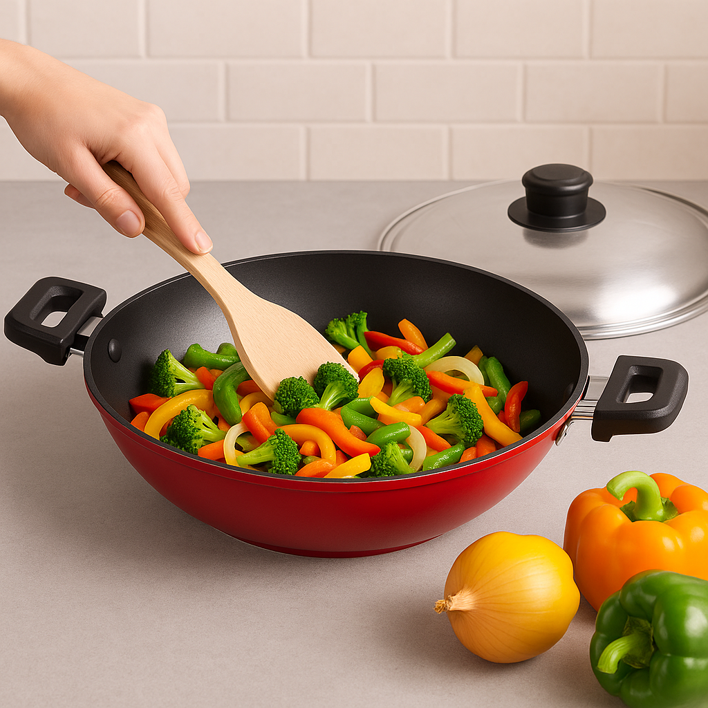 BRITISH CHEF 20cm Nonstick Stainless Steel Appam Pan With Lid | Insulated Handle and premium Grip | Dual use Induction Gas Stove Compatible - BC146