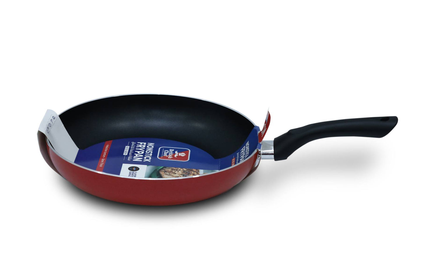 BRITISH CHEF Nonstick Frypan with Induction bottom, 3mm Thick & Various Size 22/24/26/28/30 CM - Red & Black