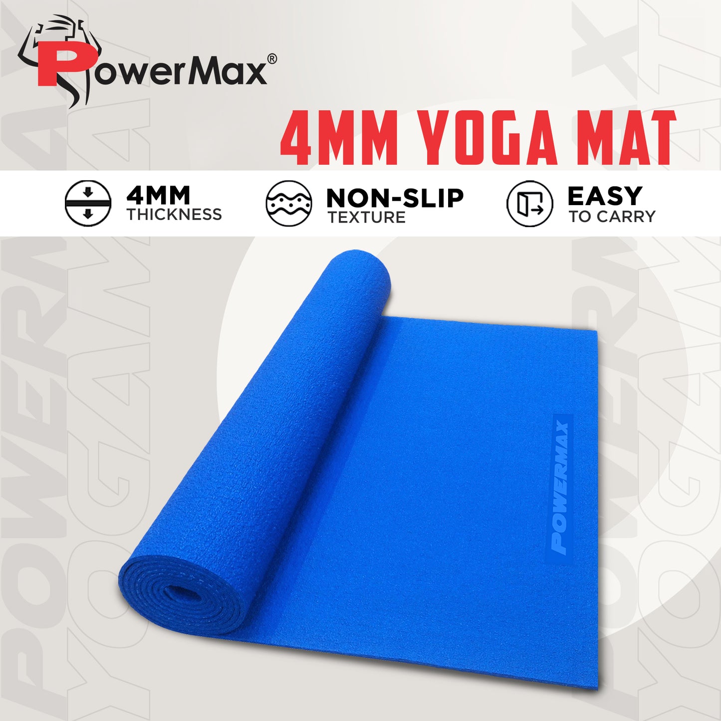 POWERMAX Fitness 4mm Thick Premium Exercise Yoga Mat