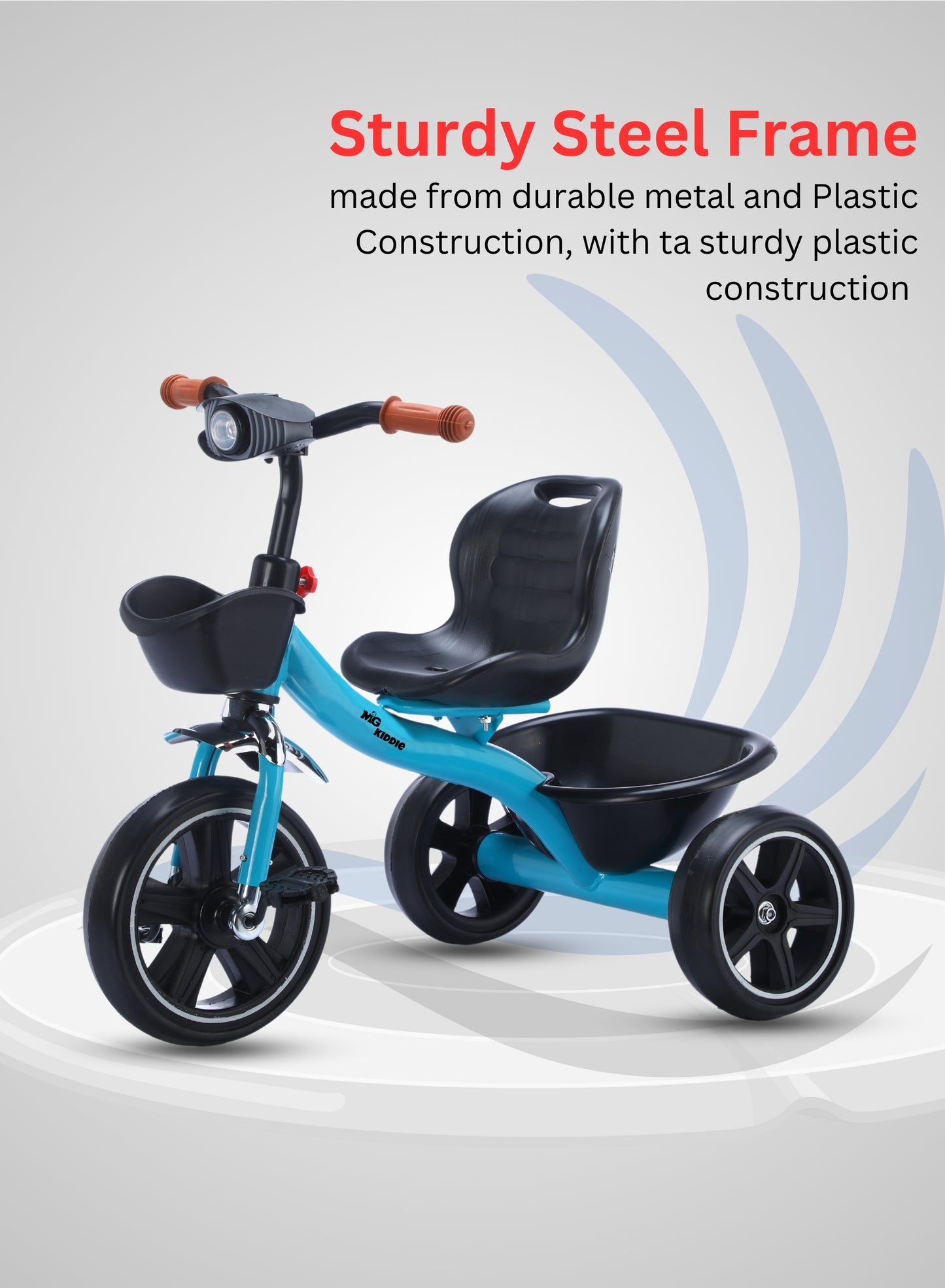 MG Tricycle for Kids | 3-Wheels Bike Scooters | Age 2 to 6 Years-| Front and Rear Basket | Front Light | Adjustable Seat | Non-Slip Tires - MGT907 BLUE