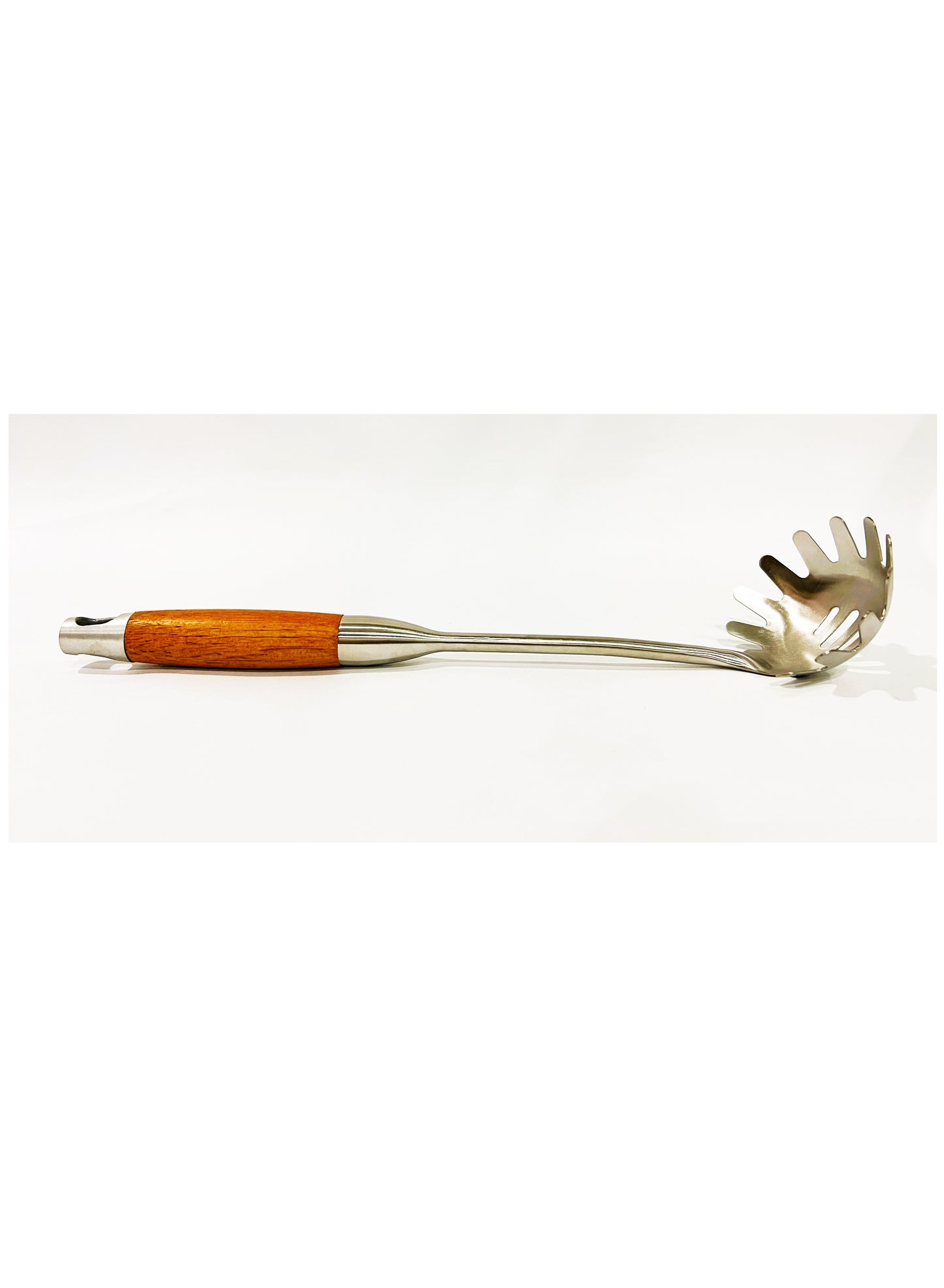 BRITISH CHEF Stainless Steel Pasta Server | Wooden Handle | Pasta Spoon With Teeth | Long Handle Spaghetti Spoon/Fork/Ladle | Noodle and Pasta Spoon/Fork | BC317