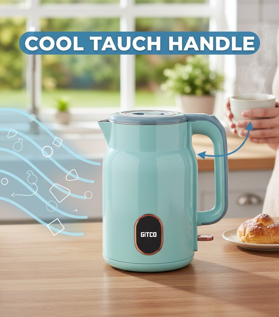 GITCO Double Wall PP Material Kettle 2L Capacity with Auto Shut-Off, Fast Boiling & Dry Protection