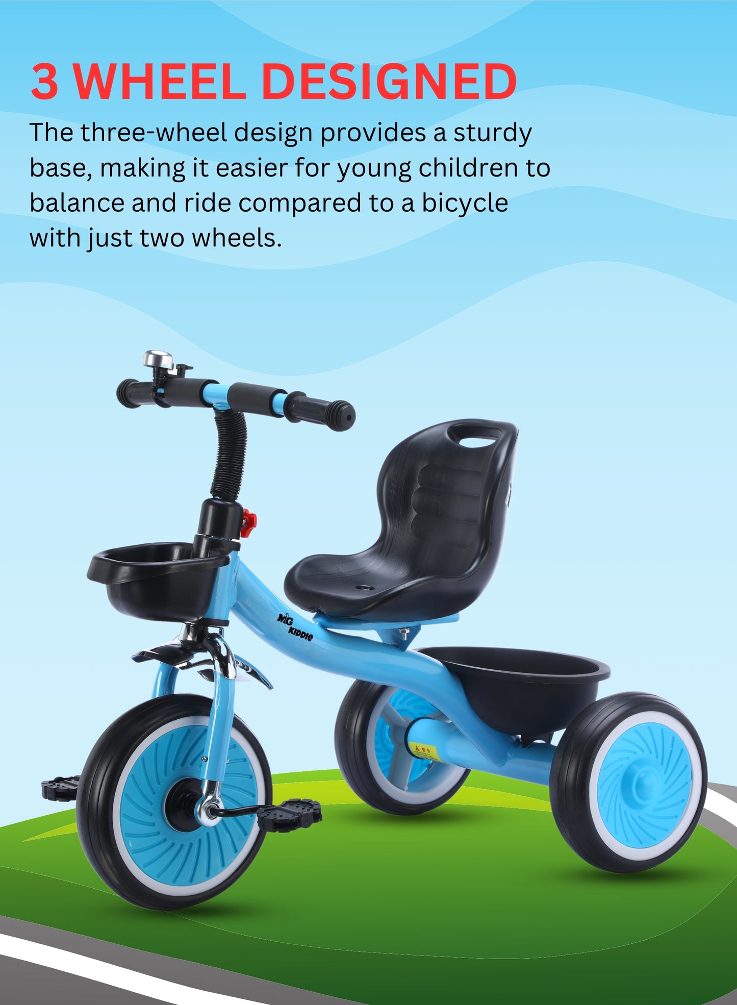 MG Tricycle for Kids | 3-Wheels Bike Scooters | Front and Rear Basket,Bell and Color Wheels | Boys and Girls | Age 1 to 5 Years Baby Tricycle - MGT906 BLUE