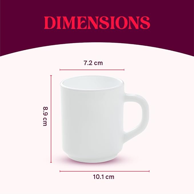 BRITISH CHEF 6 Piece Opalware Plano Tea & Coffee Mug Set 240 ML | Microwave & Dishwasher Safe | Freeze Resistant - BC2030