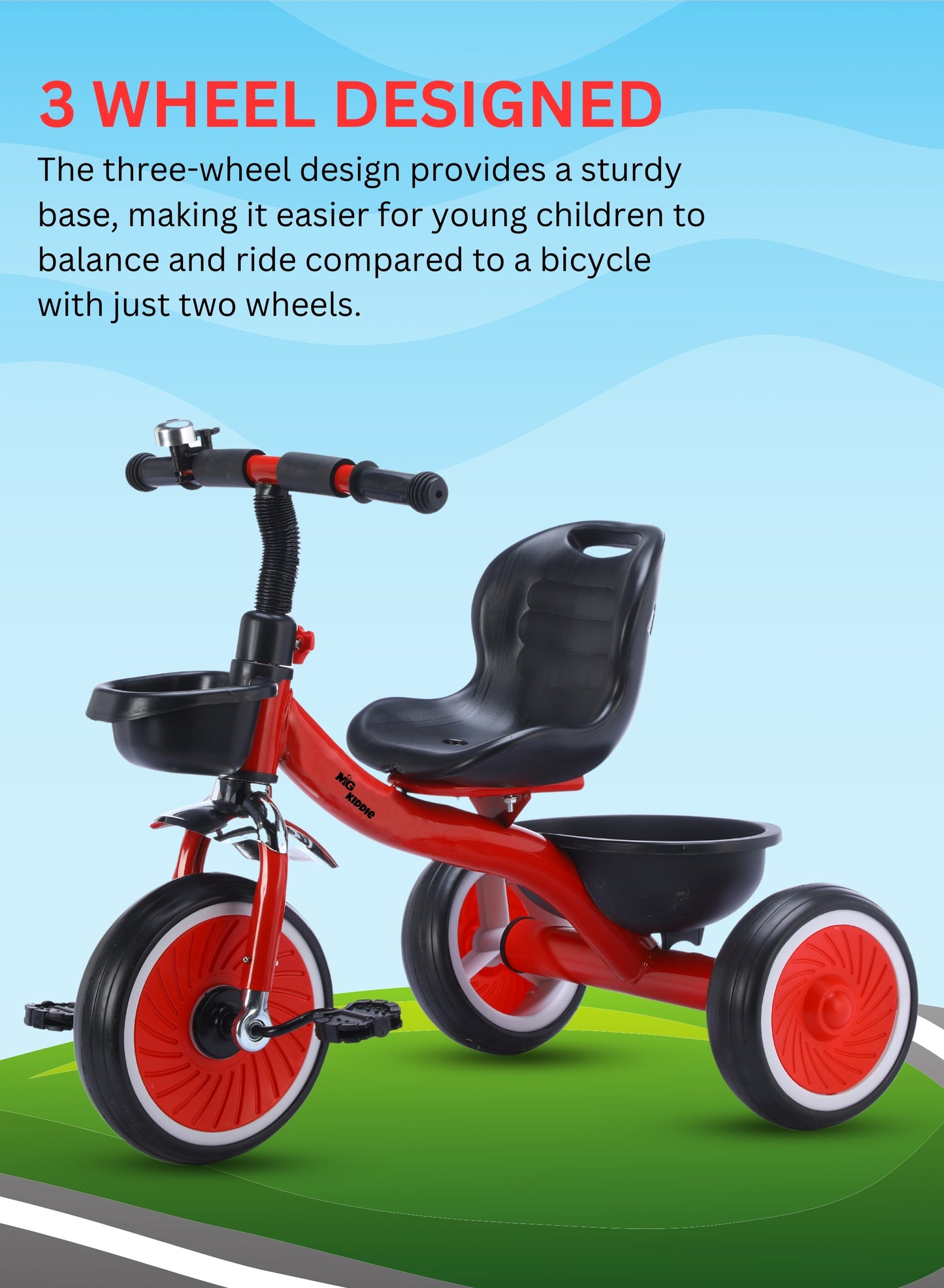MG Tricycle for Kids | 3-Wheels Bike Scooters | Front and Rear Basket,Bell and Color Wheels | Boys and Girls | Age 1 to 5 Years Baby Tricycle - MGT906 RED