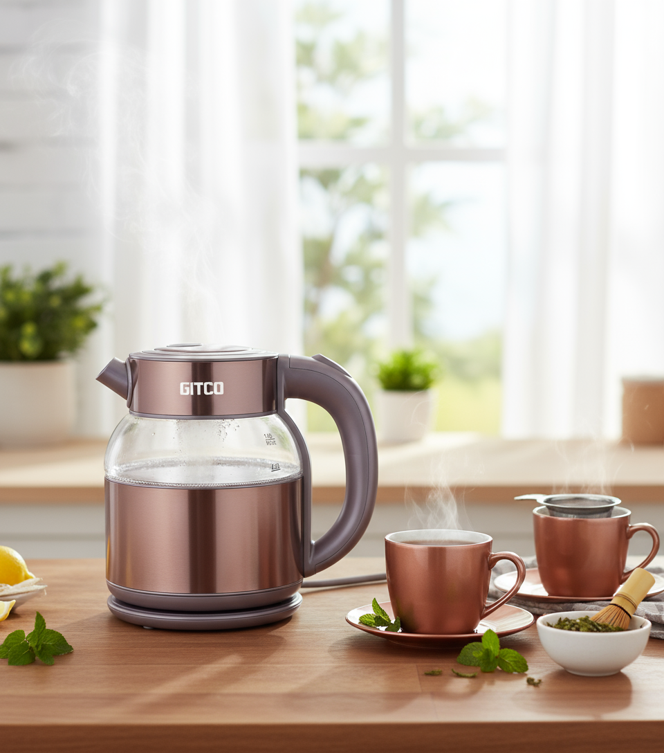GITCO Electric Double Wall Glass Kettle 1.8L Capacity with Auto Shut-Off, Fast Boiling & Dry Protection