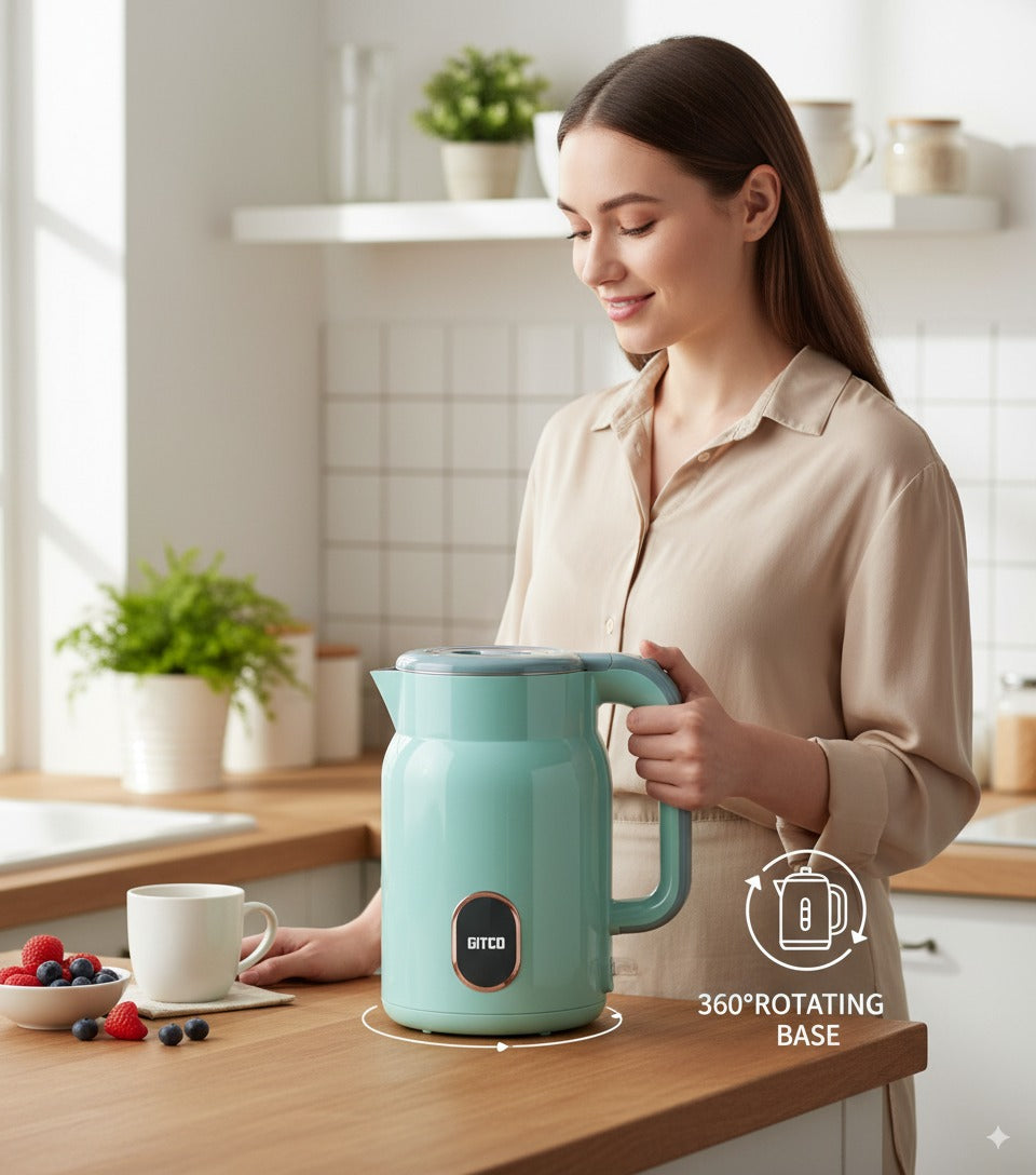 GITCO Double Wall PP Material Kettle 2L Capacity with Auto Shut-Off, Fast Boiling & Dry Protection