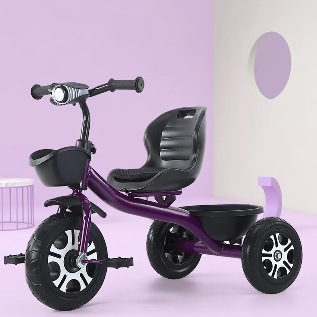 MG Tricycle for Kids | 3-Wheels Bike Scooters | Age 2 to 6 Years-| Front and Rear Basket | Front Light | Adjustable Seat | Non-Slip Tires - MGT907 PURPLE