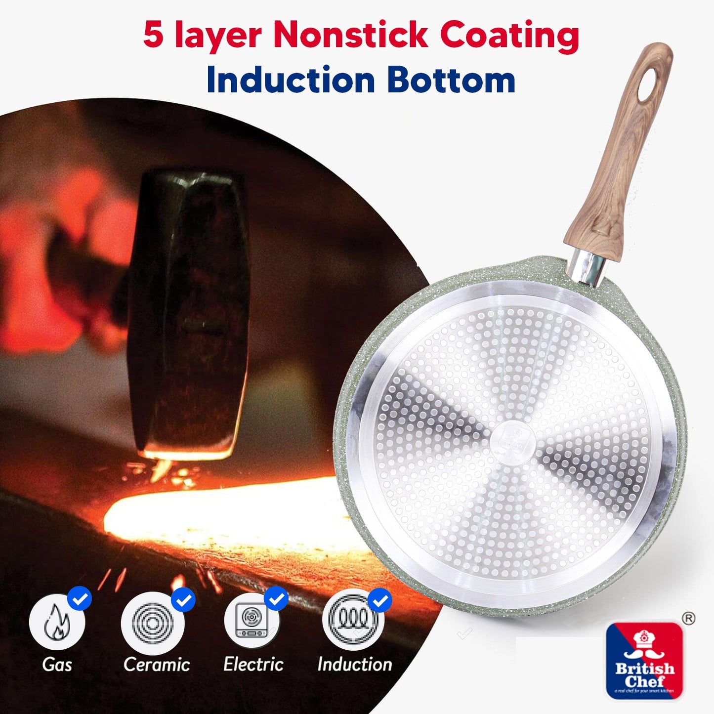 BRITISH CHEF Marble Coated Pizza Pan, 5 Layer Nonstick Coating With 3mm Thick, Induction Bottom 28CM - BC127