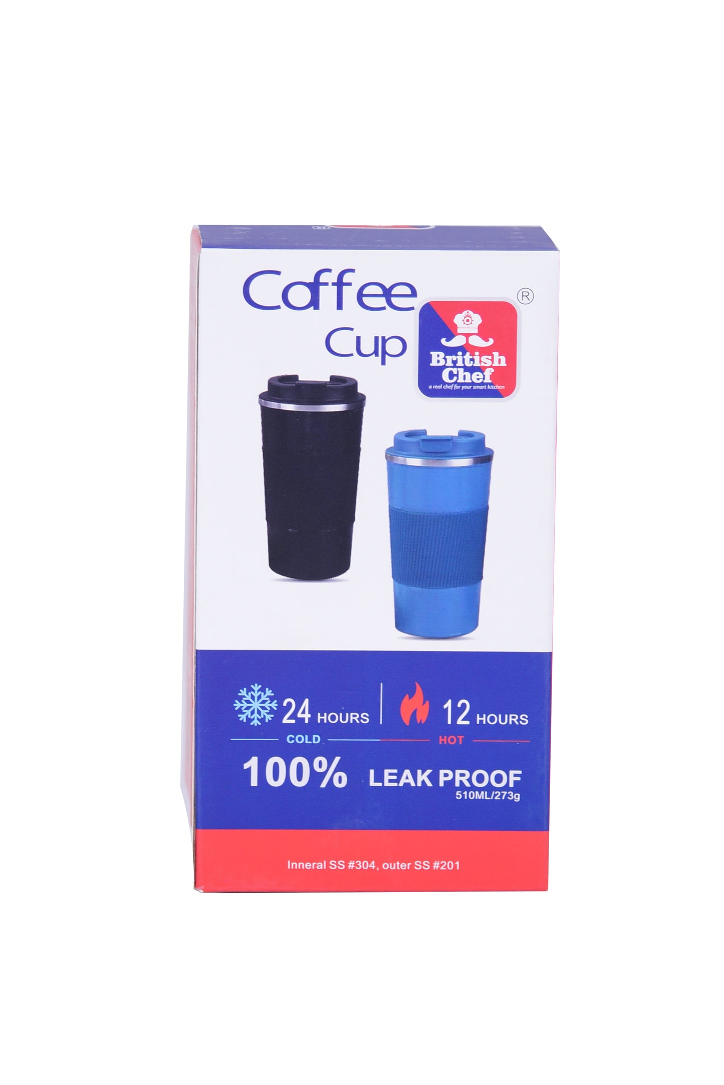 BRITISH CHEF Coffee Cup | 510ML Stainless Steel Cup | Leakproof Insulated Thermal Coffee Cup | Hiking/Travelling/Camping | Best for Ice Drinks & Hot Beverages - BC322