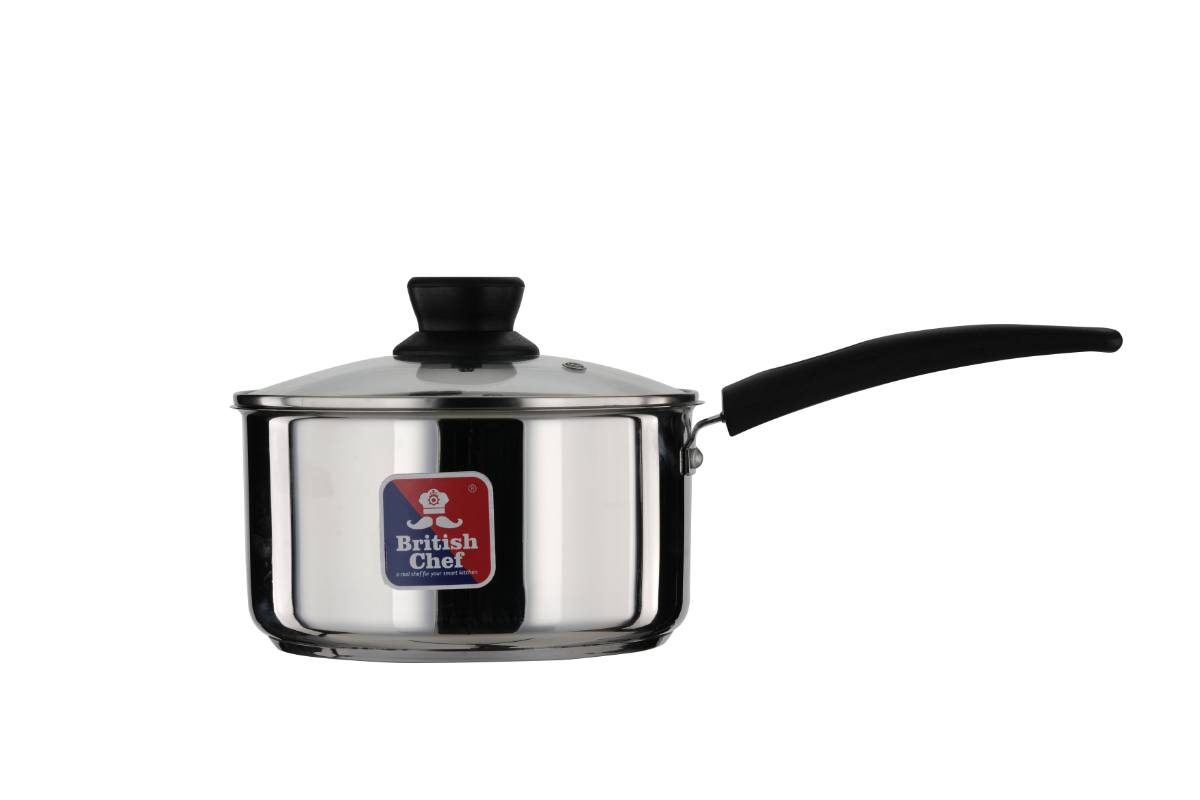 BRITISH CHEF Stainless Steel Sauce Pan | 14CM & 16CM | Dual use Induction and Gas Stove | Ergonomic Handle | Heavy Base Bottom