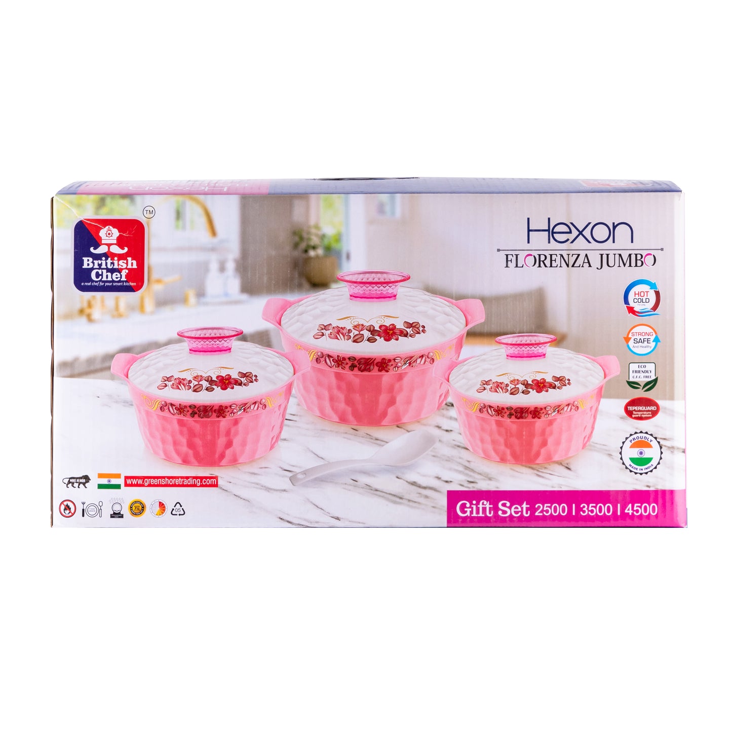 BRITISH CHEF 3 Pieces Hot Pot Set Hexon Florenza Jumbo 4500 I 3500 I 2500ML