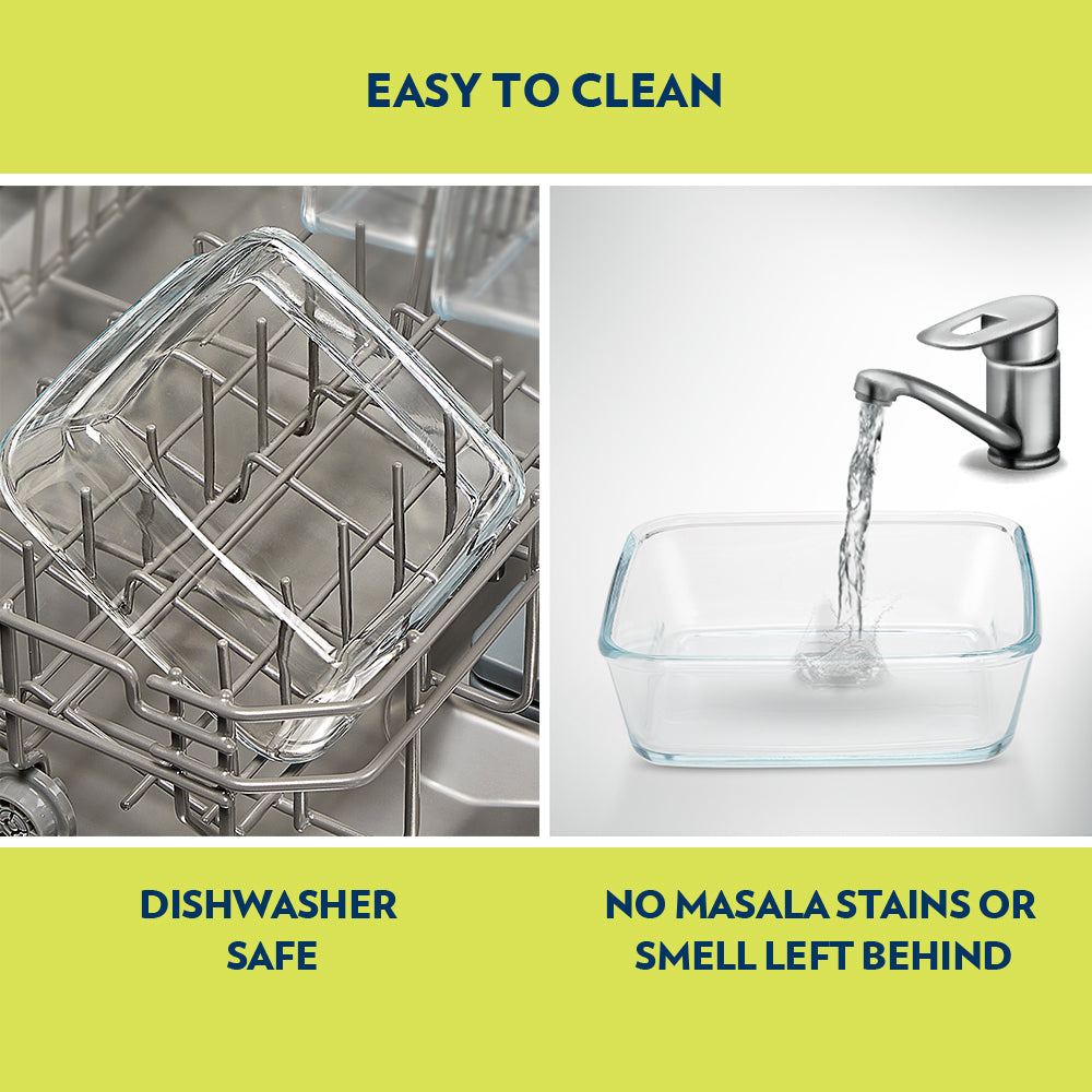 BOROSIL Square Baking Dish With Plastic Lid | Microwavable | Oven | Dishwasher Proof | Transparent | 800ml | IH22DH17180EX