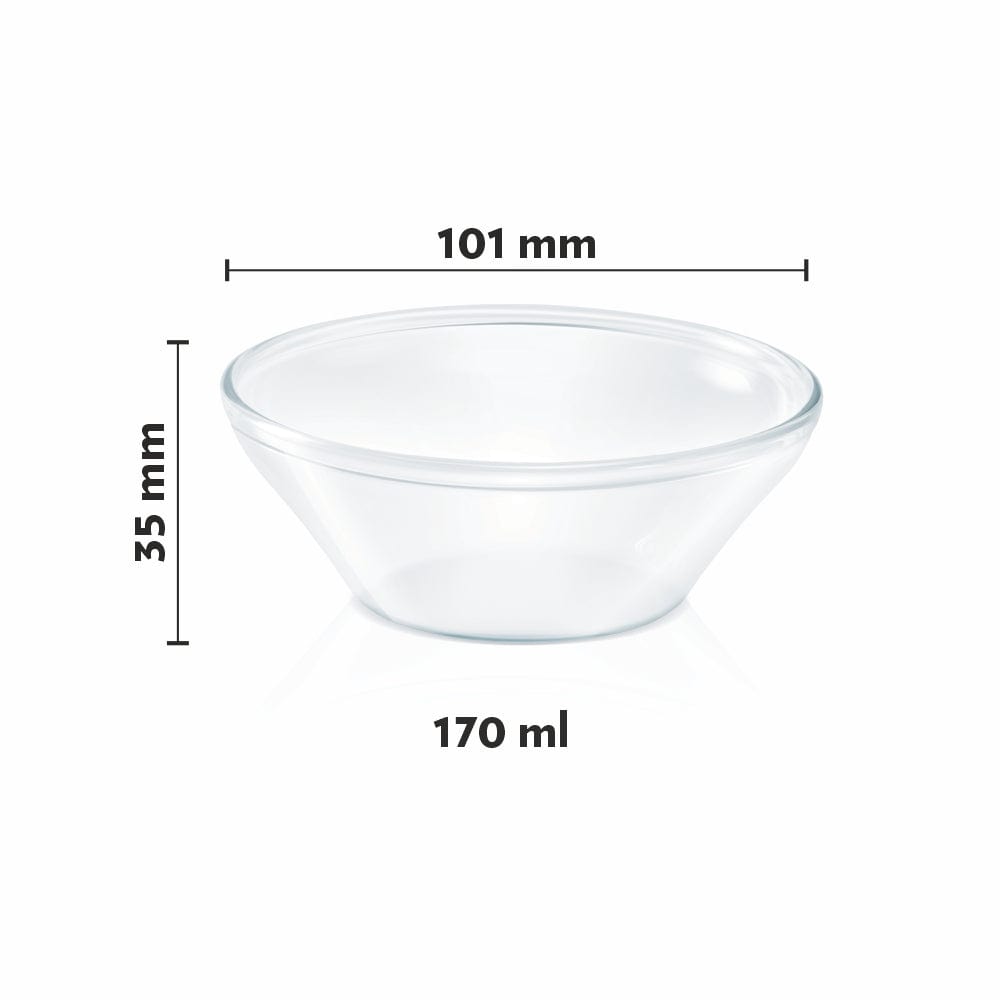 BOROSIL Venus Katori Glass Bowl Set Of 6 | Pudding Cup | Microwavable | Scratch Resistant | Lightweight | Borosilicate | 170ml | BVNASVGK170