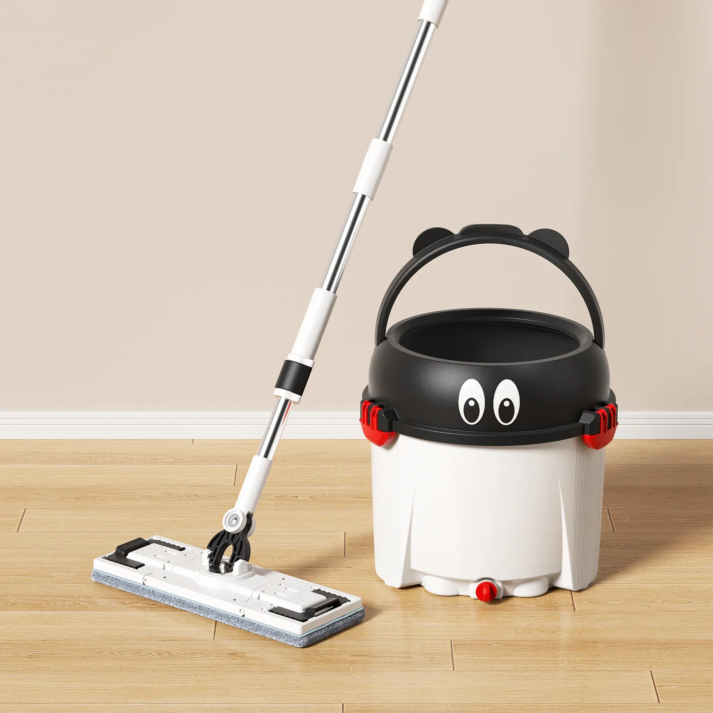 CEPILLO Magician Spin Mop Set | 360° Square Flat Rotating Mop | Seperates Clean and Dirty Water | Extendable Handle | 2 Extra Microfiber Pads | All Kinds Of Floor Cleaning - WHITE CP626