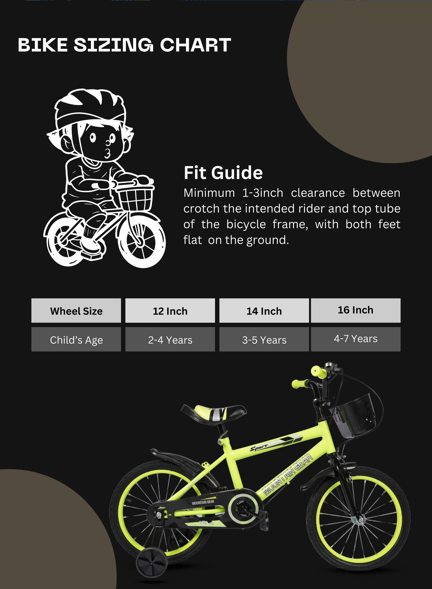 MOUNTAIN GEAR Children's Bicycle For 3-5 Years Old Kids Bike | High Carbon Steel Frame | Adjustable Seat | Smooth Bearings | Safe and Stable | 14 Inch - MG7606