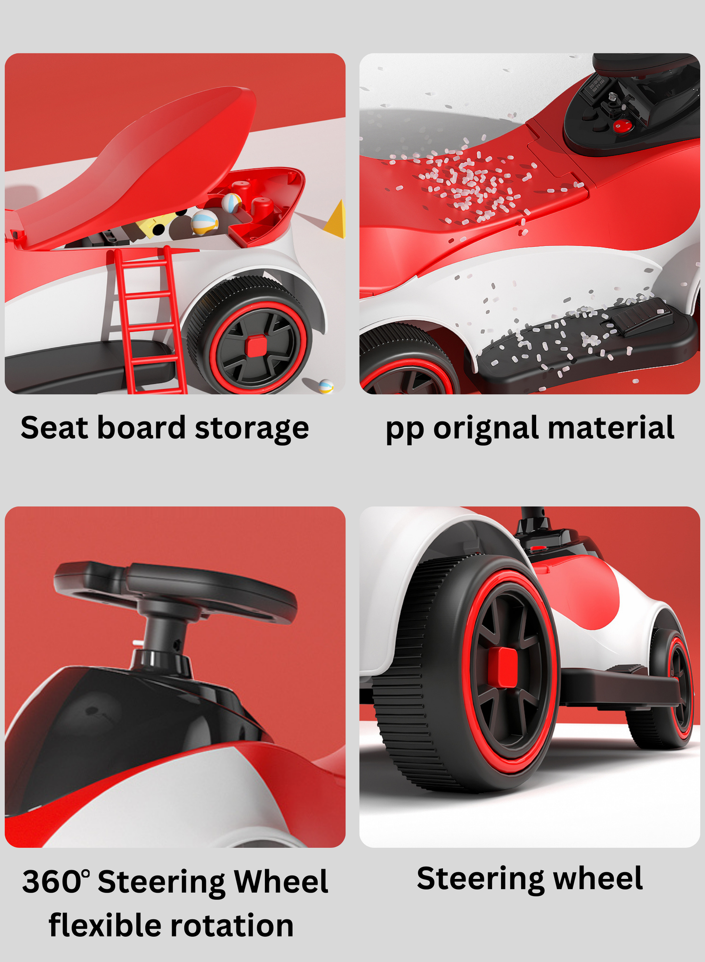 MG Kiddie Swing Car | Music & LED Light Wiggle, Swing and Twist Car | Whisper Tires & New Functions | Vehicle for Children Aged 2-5 Years - MGT904 WHITE RED