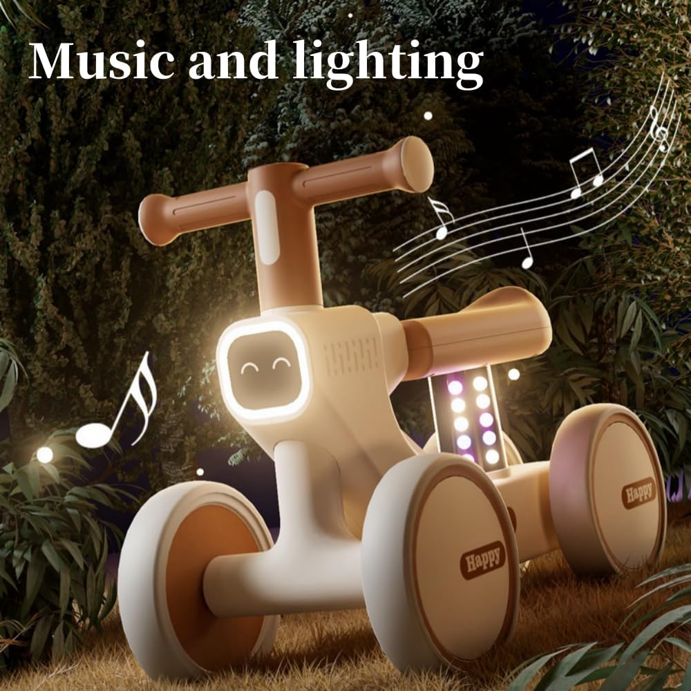 MG Kiddie Baby Balance Bike | 4-Wheel Scooter for 1-3 Years | Toddler Walker with Music & Lights | Anti-Slip Handle | Baby's First Bike - MGT902 Coffee