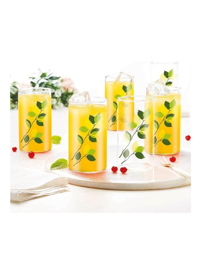 BOROSIL Vision Designer Glass Green Leaves Set Of 6 | Scratch Resistant | Microwave Safe | Lightweight | 295ML | BVVGERNLM295