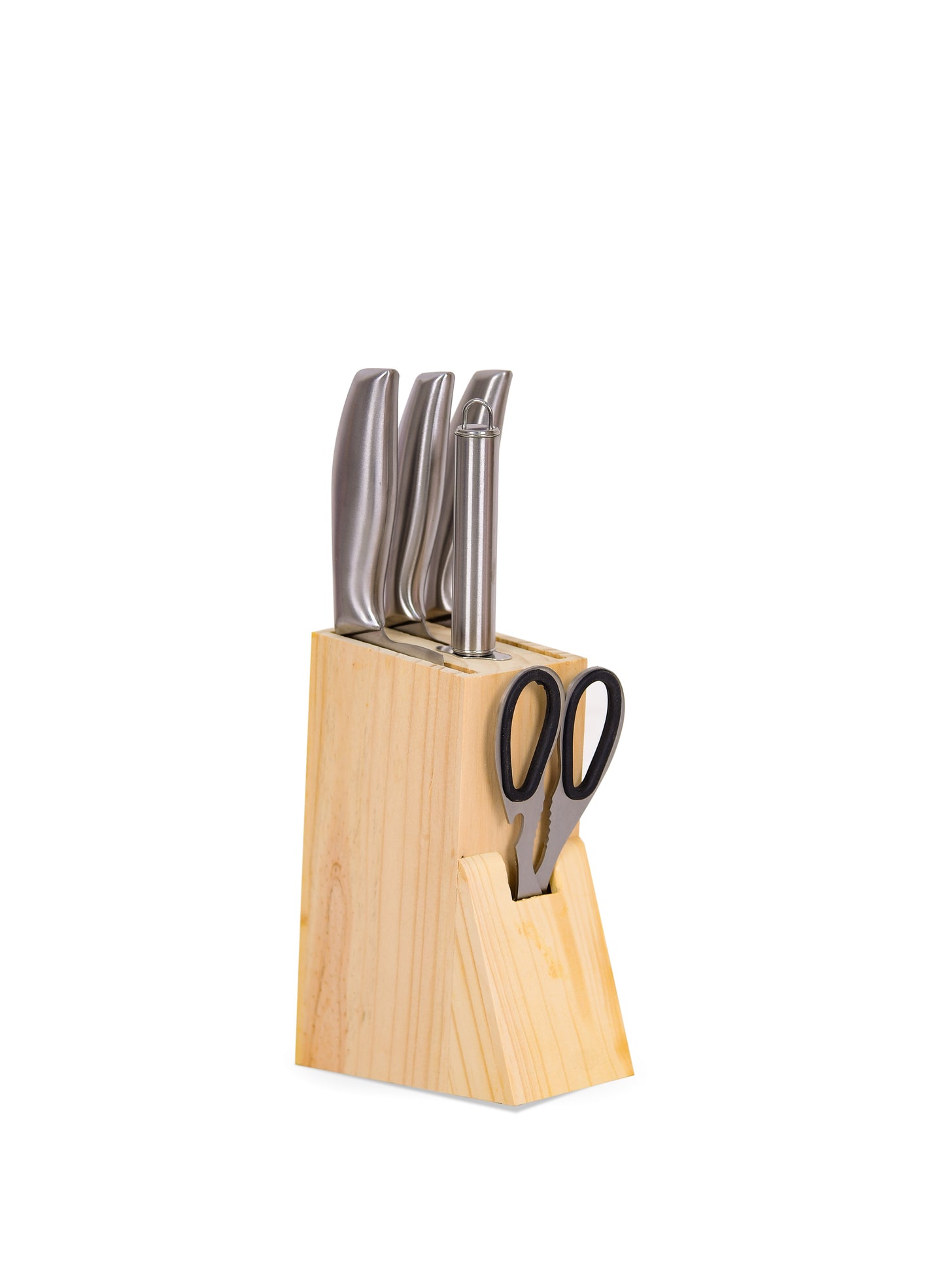 BRITISH CHEF 6-Piece Stainless Steel Kitchen Tool Set: Sharpening Stick, Slicer, Multi-Purpose Knife, Fruit Knife, Kitchen Scissors, and Storage Base - BC311