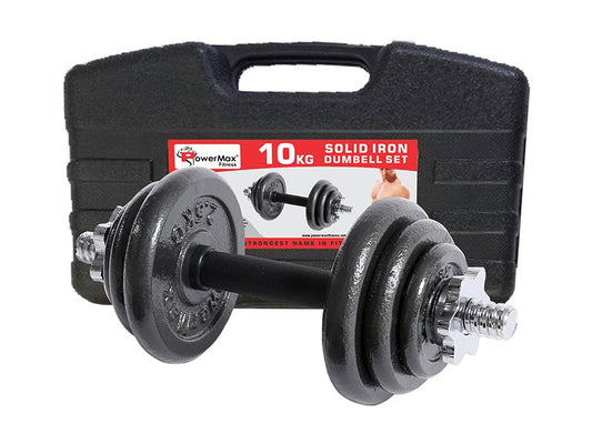POWERMAX Fitness Adjustable Coated Iron Dumbbell And Anti-Slip Rod Set With Carry Case - BLACK