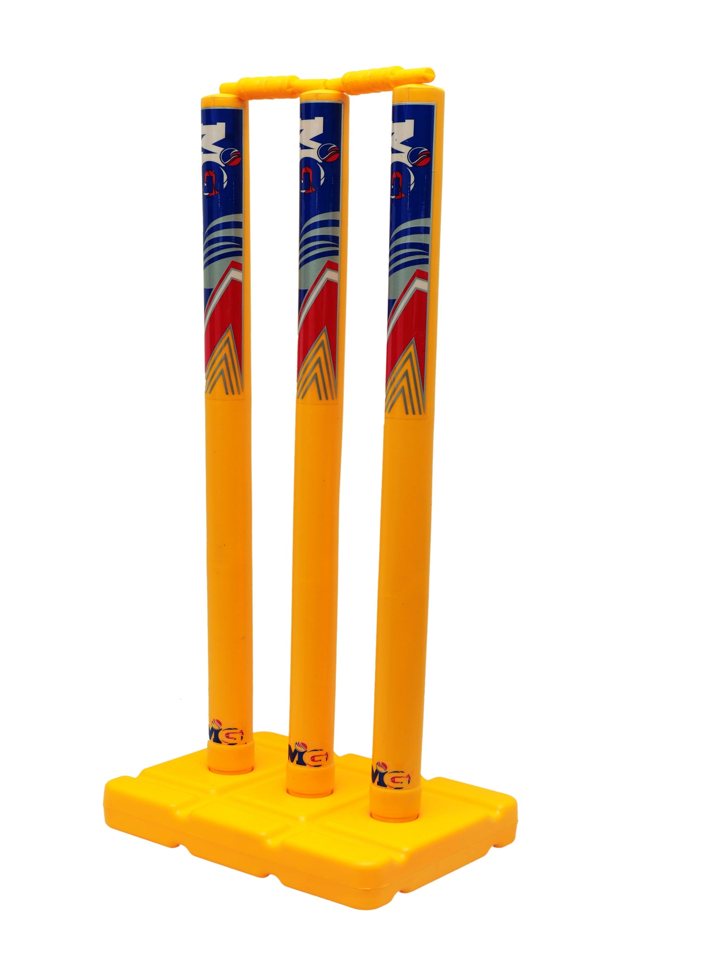 MG Cricket Stumps Plastic Wickets Set | 3pcs Yellow Stumps with Protective Cover - YELLOW