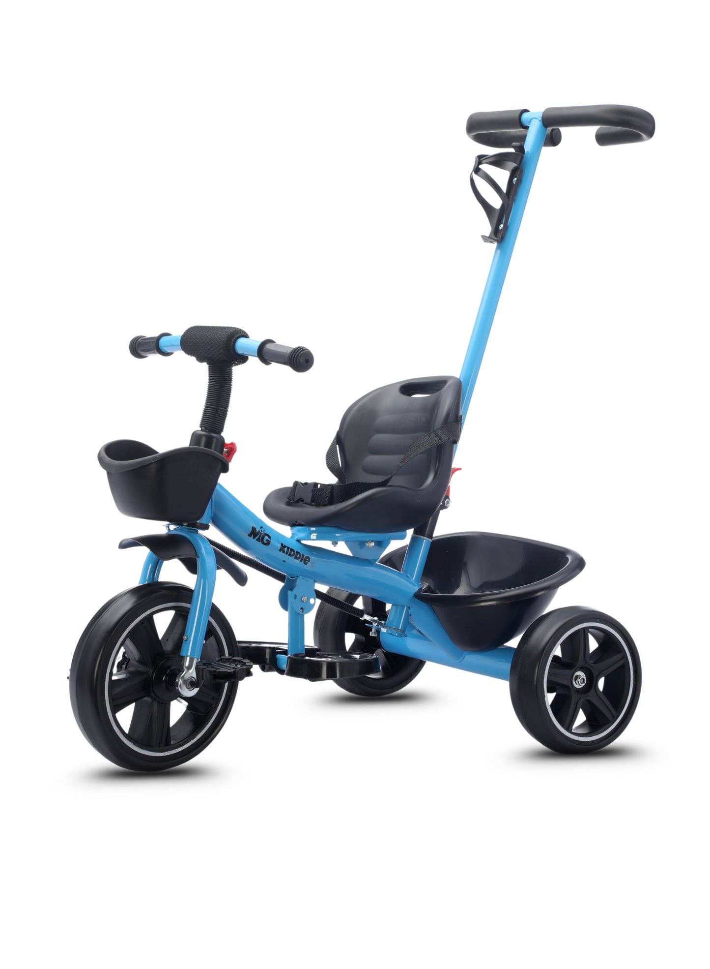MG Kids 2-in-1 Parental Push Handle Bike with Lights & Music | 3-Wheel Toddler Bike with Front Basket & Rear Storage| Safety Belt | Fun Ride-On Toy For 1-5 Years - MGT913 Blue