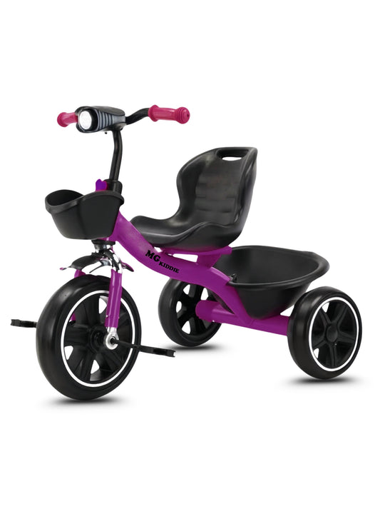 MG Tricycle for Kids | 3-Wheels Bike Scooters | Age 2 to 6 Years-| Front and Rear Basket | Front Light | Adjustable Seat | Non-Slip Tires - MGT907 PURPLE
