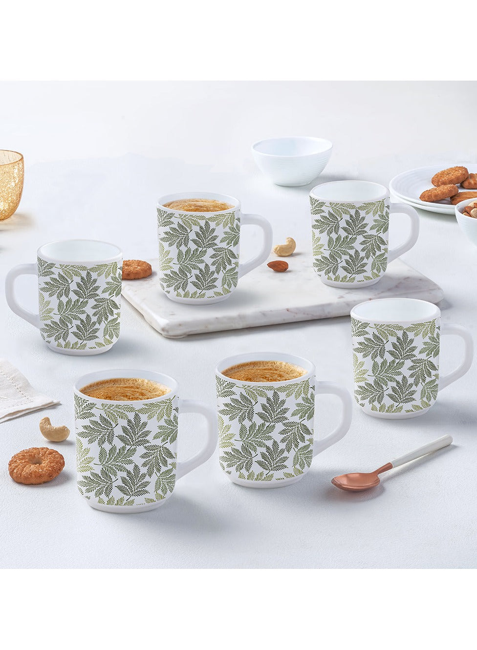 British Chef 6 Piece Opalware Plano Tea & Coffee Mug Set 320ML | Microwave & Dishwasher Safe | Freeze Resistant - BC2031