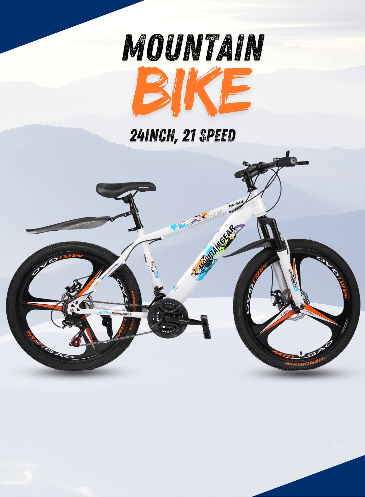 MOUNTAIN GEAR 21-Speed MTB Mountain Bike | 24-Inch Bicycle with High Carbon Steel Frame | Mag Wheel | Disc Brakes | 38 Shock-Absorbing Front Fork | TX-30 Shimano Shifters | PVC Pedals | MTB Seat - MGR311383