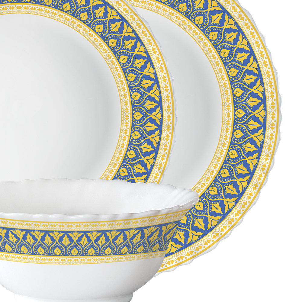 BRITISH CHEF 15 Pieces Opalware Dinner Sets Microwave  Dishwasher Safe Dinnerware set with 4 Full Plate-4 Side Plate-4 Vegetable Bowl-1 Serving Bowl-2 Spoons - BC2011