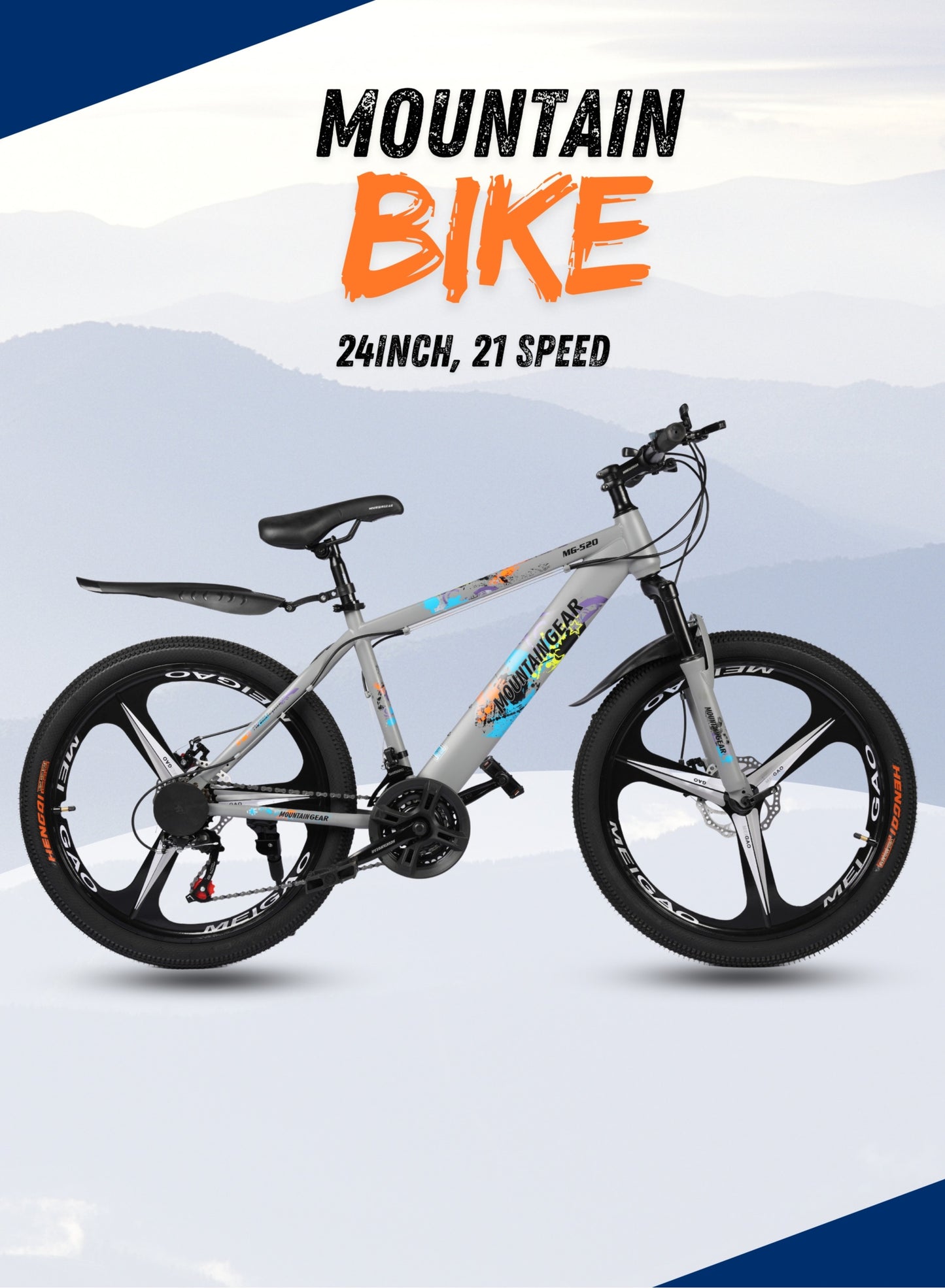 MOUNTAIN GEAR 21-Speed MTB Mountain Bike | 24-Inch Bicycle with High Carbon Steel Frame | Mag Wheel | Disc Brakes | 38 Shock-Absorbing Front Fork | TX-30 Shimano Shifters | PVC Pedals | MTB Seat - MGR311383