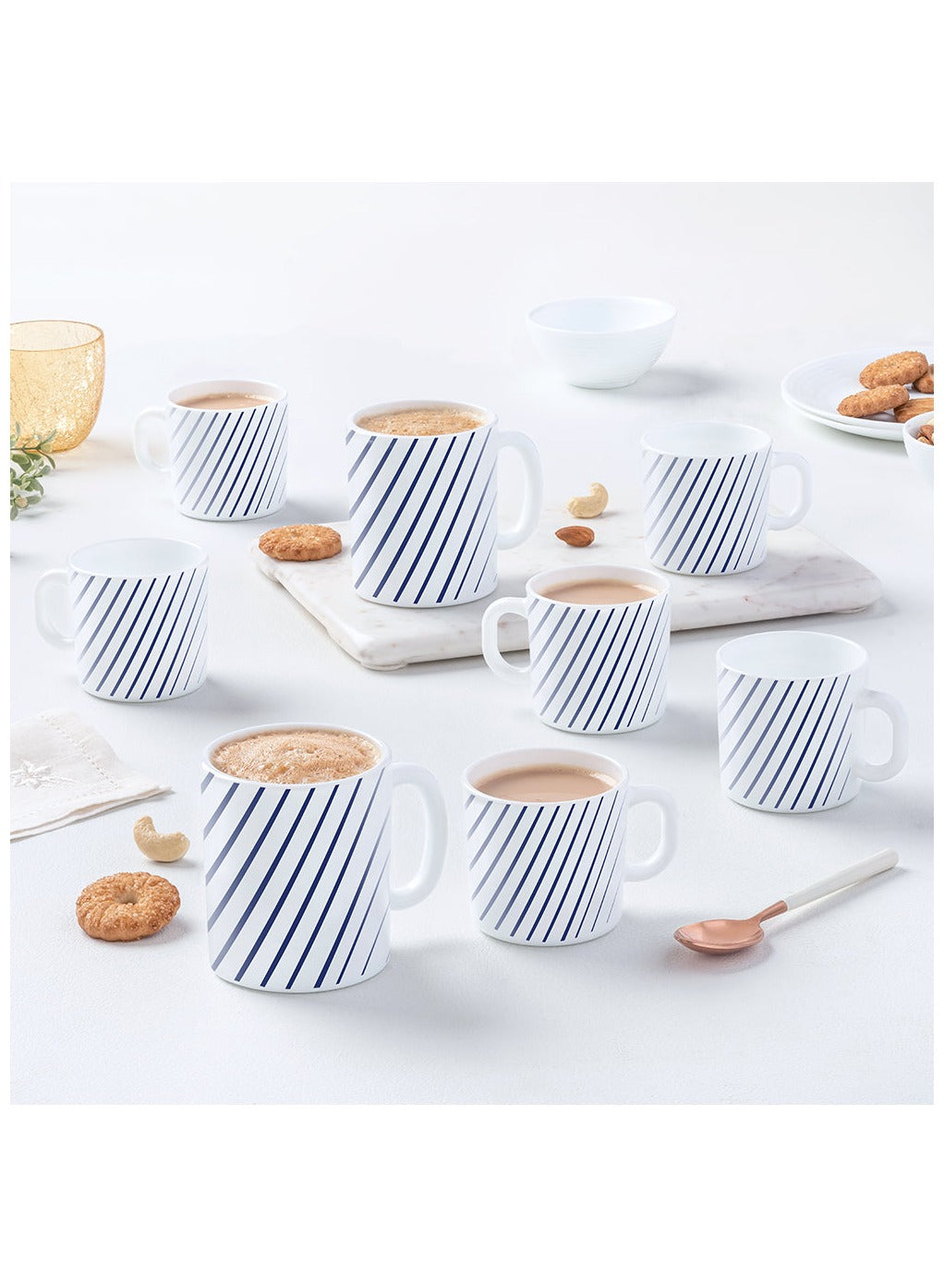 British Chef 6 Piece Opalware Plano Tea & Coffee Mug Set 320ML | Microwave & Dishwasher Safe | Freeze Resistant - BC2031