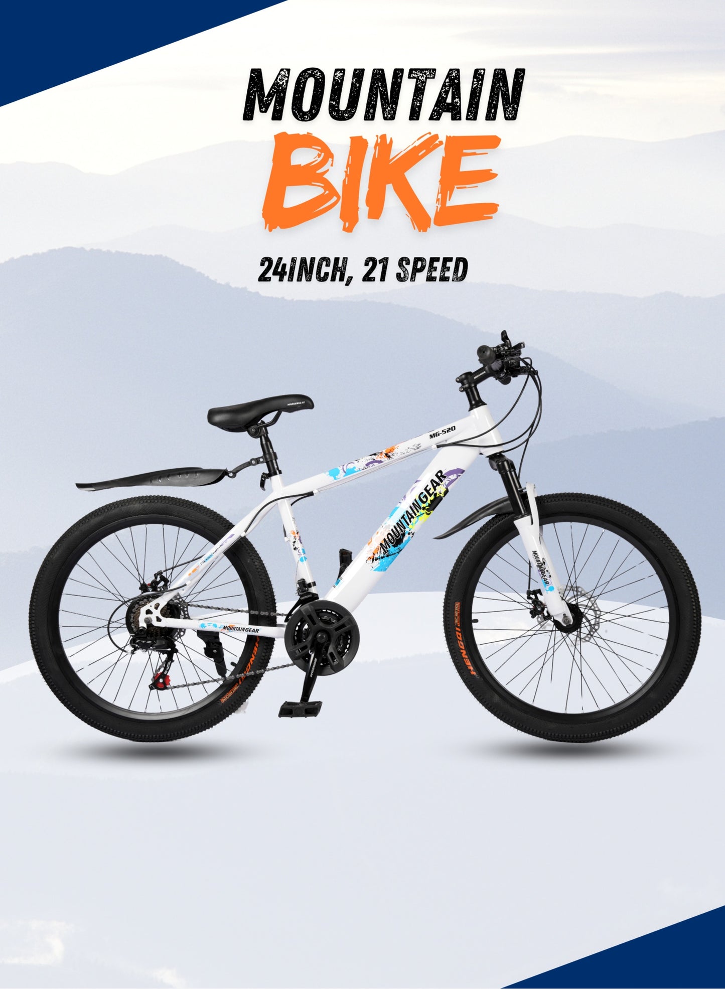MOUNTAIN GEAR 21-Speed MTB Mountain Bike | 24-Inch Bicycle with High Carbon Steel Frame | Spoke Wheel | Disc Brakes | 38 Shock-Absorbing Front Fork | TX-30 Shimano Shifters | PVC Pedals | MTB Seat - MGR311382