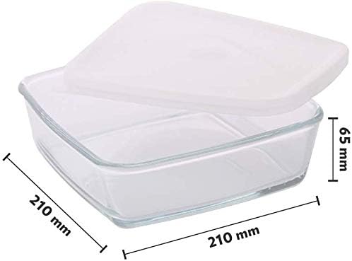 BOROSIL Square Baking Dish With Handle | Plastic Lid | Microwavable | Oven | Dishwasher Proof | Transparent | 1.6L | IH22DH18216EX