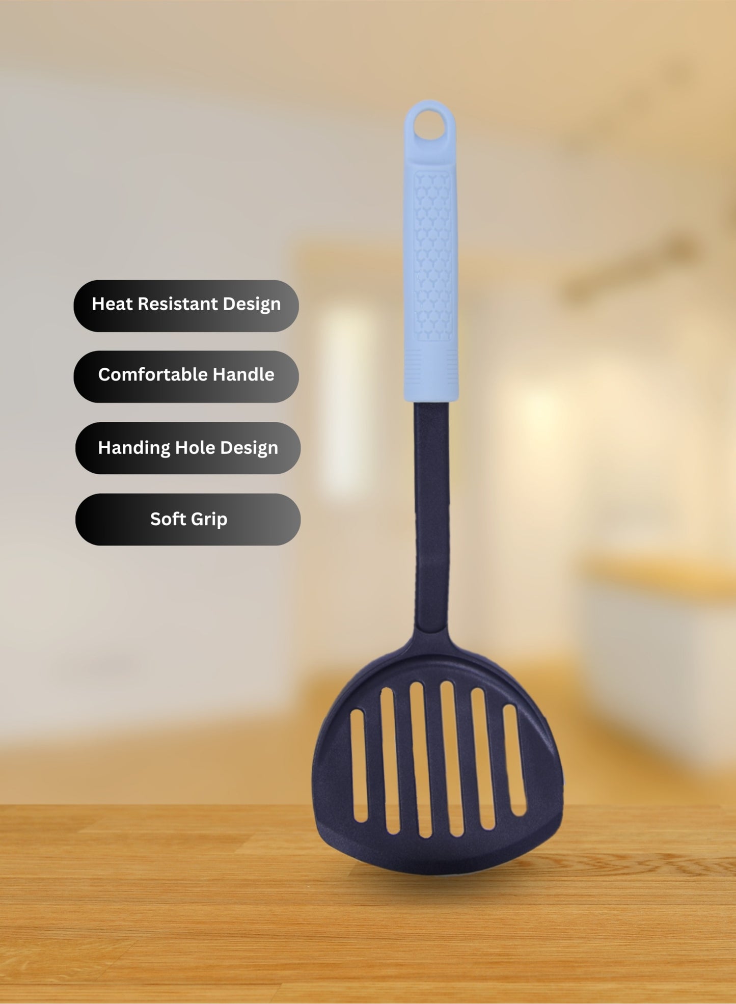 BRITISH CHEF Nylon Turner Kitchen Cooking Utensil Made of Heat Resistant | Nylon Ideal for Easy Food Preparation or Serving | Comfortable Handle | Dishwasher Safe - BC331