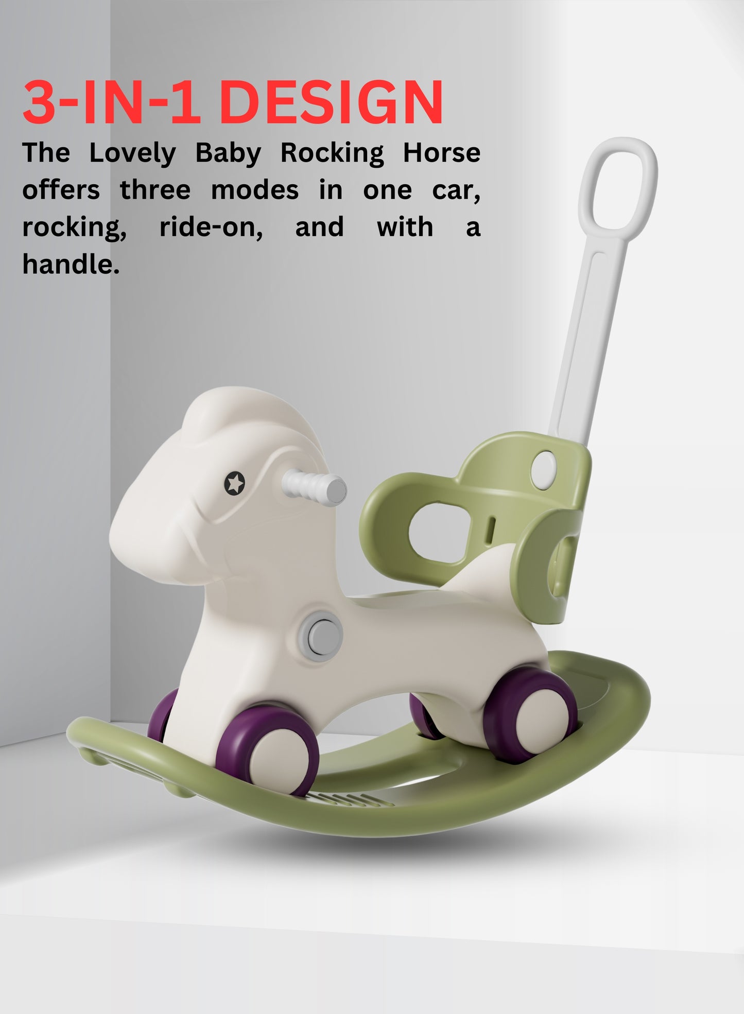 MG Kids 3-in-1 Rocking Horse offers three modes car, rocking, ride-on | Infant Rocker Ride-on Toy for Kids 1-3 Years Old - MGT905 GREEN