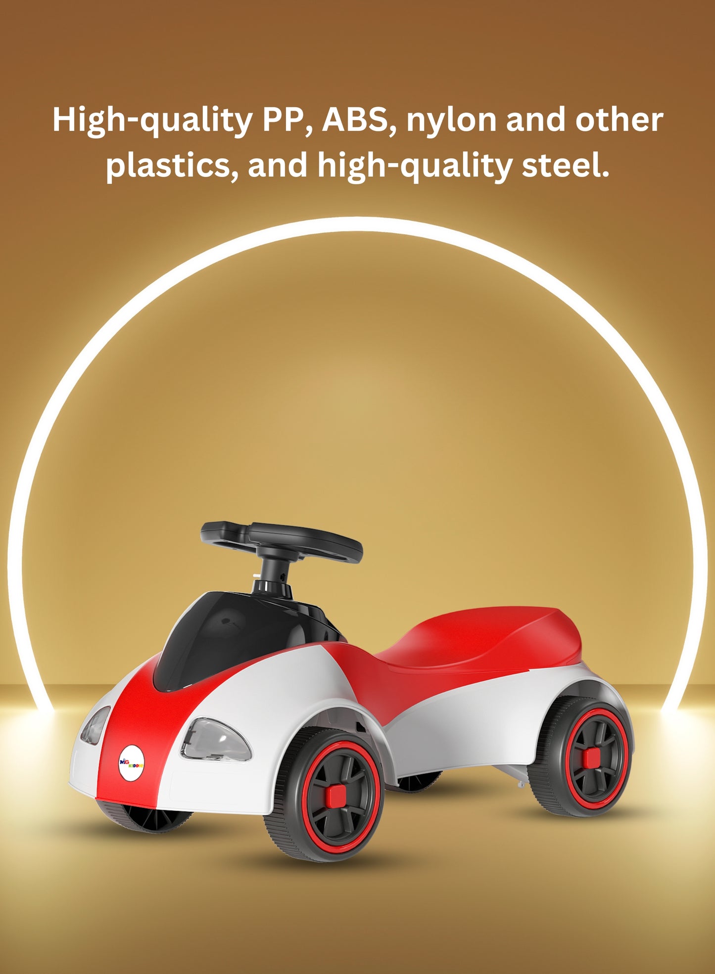 MG Kiddie Swing Car | Music & LED Light Wiggle, Swing and Twist Car | Whisper Tires & New Functions | Vehicle for Children Aged 2-5 Years - MGT904 WHITE RED