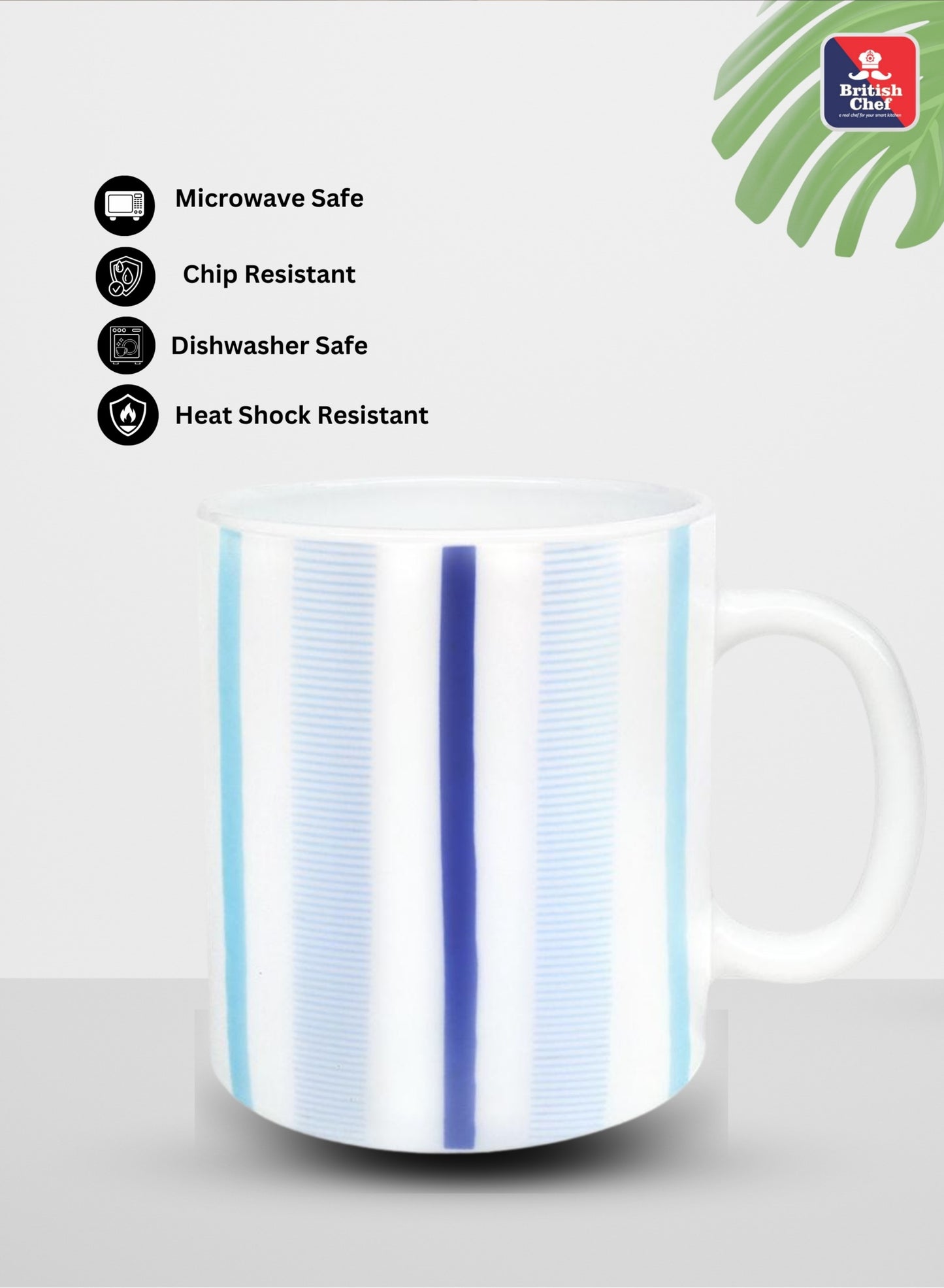 British Chef 6 Piece Opalware Plano Tea & Coffee Mug Set 320ML | Microwave & Dishwasher Safe | Freeze Resistant - BC2031