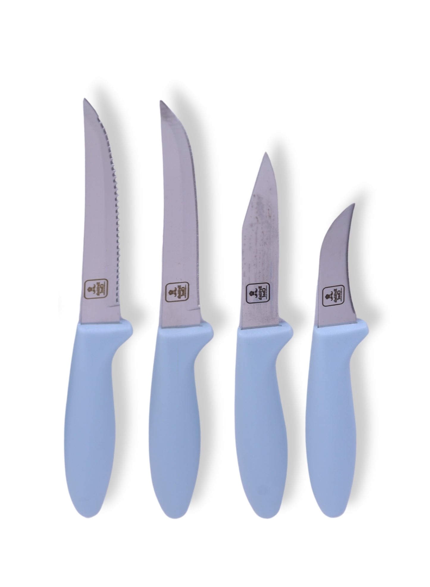 BRITISH CHEF 4 Piece Kitchen Knives Set with Silicon Handle | Sharp Stainless Steel Blades | Durable Design | Slicing | Dicing | Chopping | Carving for Home/Restaurant | Light Blue - BC335