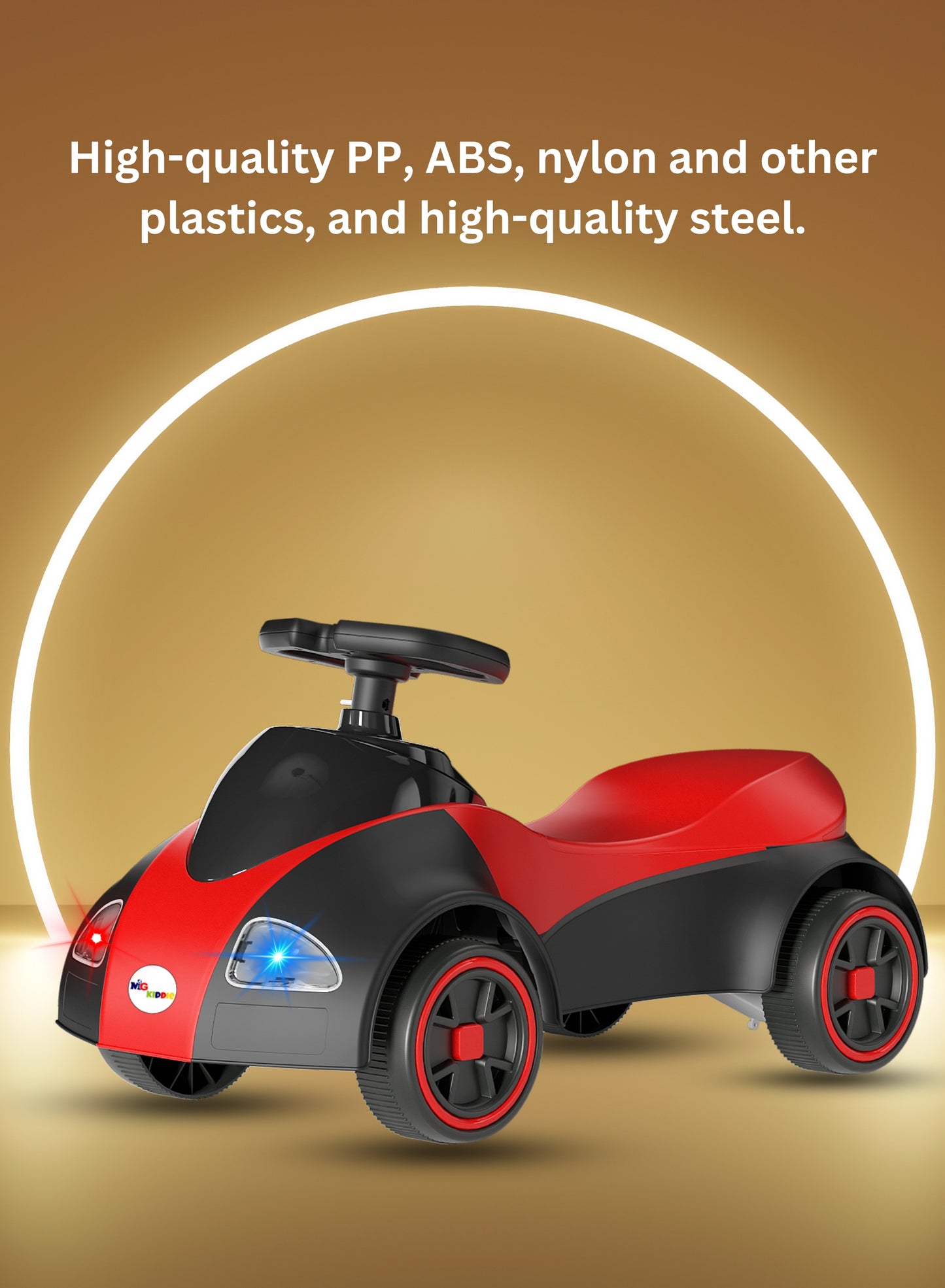 MG Kiddie Swing Car | Music & LED Light Wiggle, Swing and Twist Car | Whisper Tires & New Functions | Vehicle for Children Aged 2-5 Years - MGT904 BLACK RED