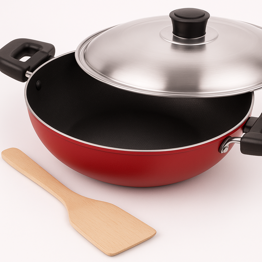 BRITISH CHEF 20cm Nonstick Stainless Steel Appam Pan With Lid | Insulated Handle and premium Grip | Dual use Induction Gas Stove Compatible - BC146