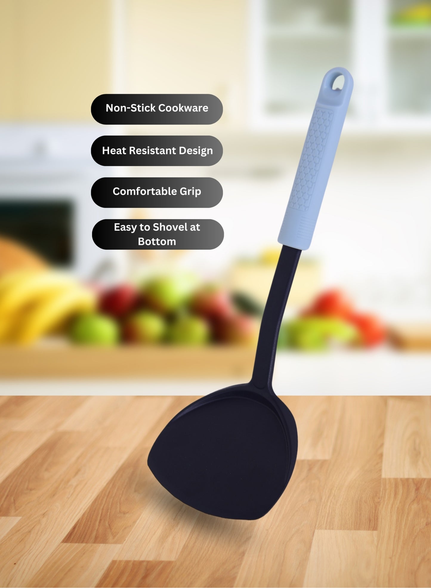 BRITISH CHEF Soft Touch Nylon Spatula Turner | Heat Resistant Spatula for Nonstick Cookware | Comfortable Handle | Dishwasher Safe - BC330