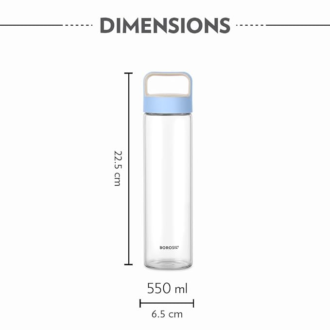 BOROSIL 550 ml 2 Neo Glass Bottle With 295 ml 4 Medium Glass | Hydration Gift Set | Borosilicate Glass Water Bottle | Extreme Temperature Resistant For Hot & Cold Water | 4 Juice Glass | BVS4NGB550TRGS