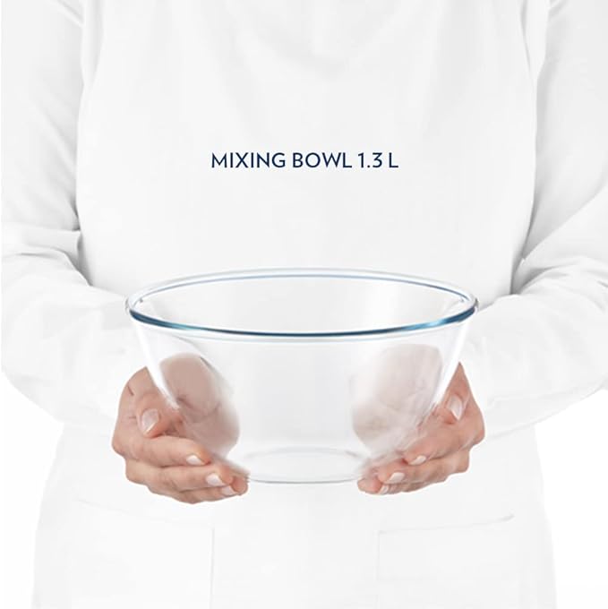 BOROSIL Glass Mixing And Serving Bowl with Plastic lid | Microwavable | Oven | Dishwasher Proof | Transparent | 500ML & 1.3L
