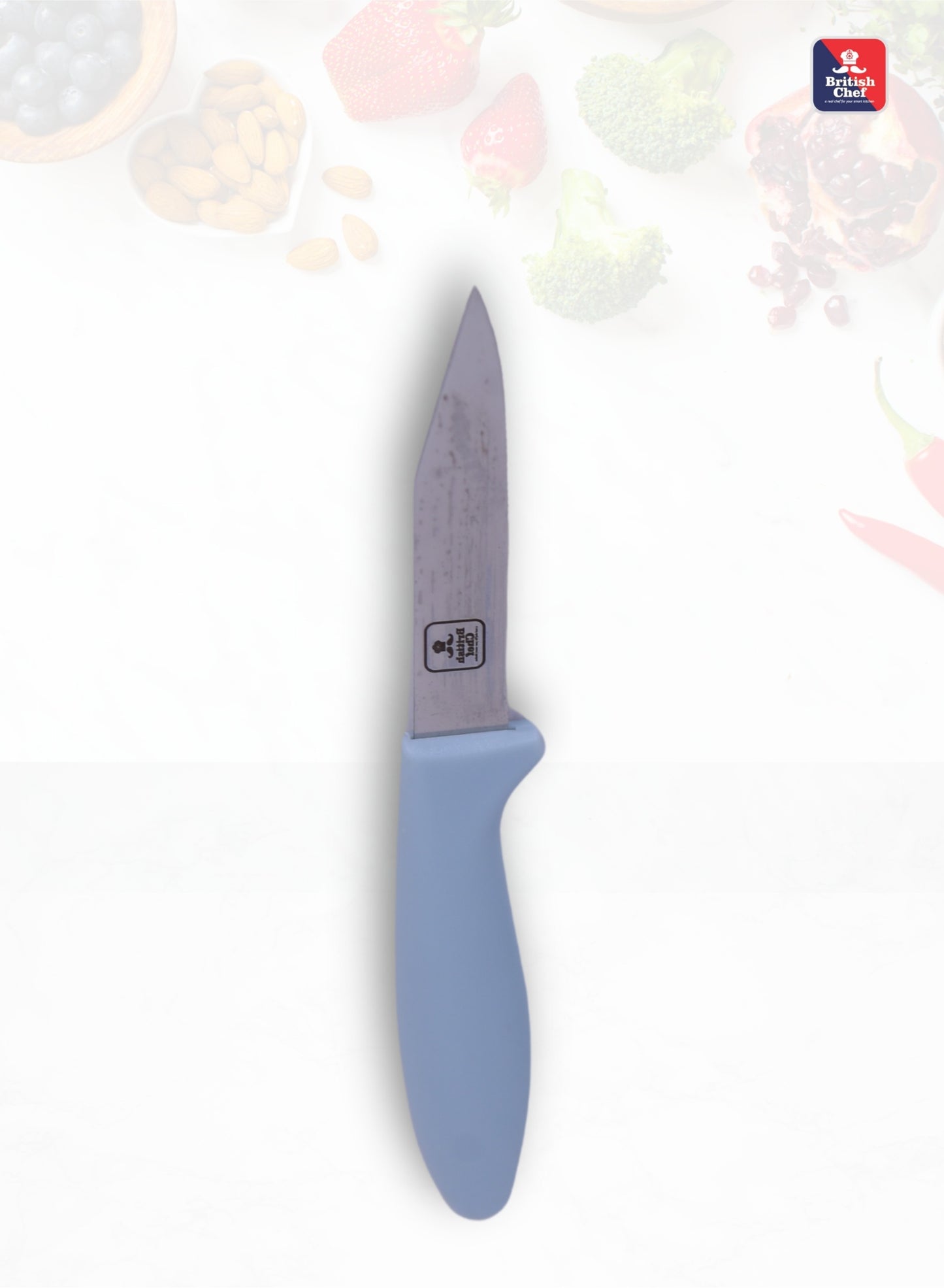 BRITISH CHEF 4 Piece Kitchen Knives Set with Silicon Handle | Sharp Stainless Steel Blades | Durable Design | Slicing | Dicing | Chopping | Carving for Home/Restaurant | Light Blue - BC335