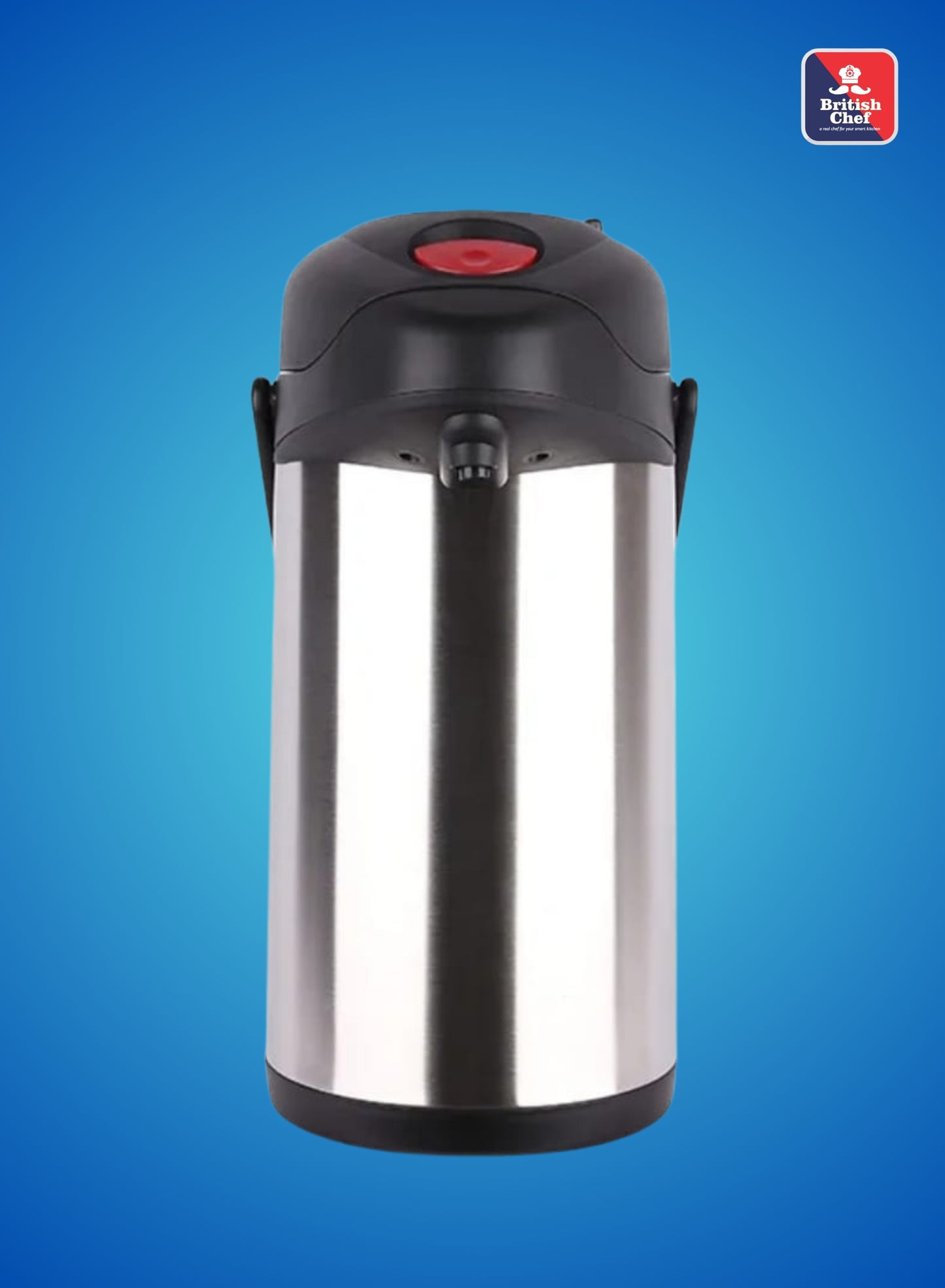 BRITISH CHEF 3L Hot & Cold Air Pot Flask | Stainless Steel Vacuum Pump with Double Wall Thermos | 360 Degree rotation Mechanism | Safety Lock | Thermal Beverage Flask | Black & Silver - BC408